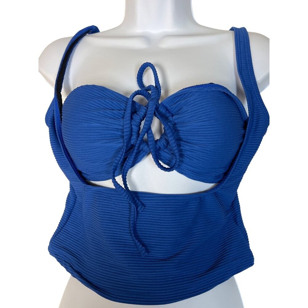 Samiol Women's Swim Top Blue Tank Rope Tie Size Large NEW Vacation Beach